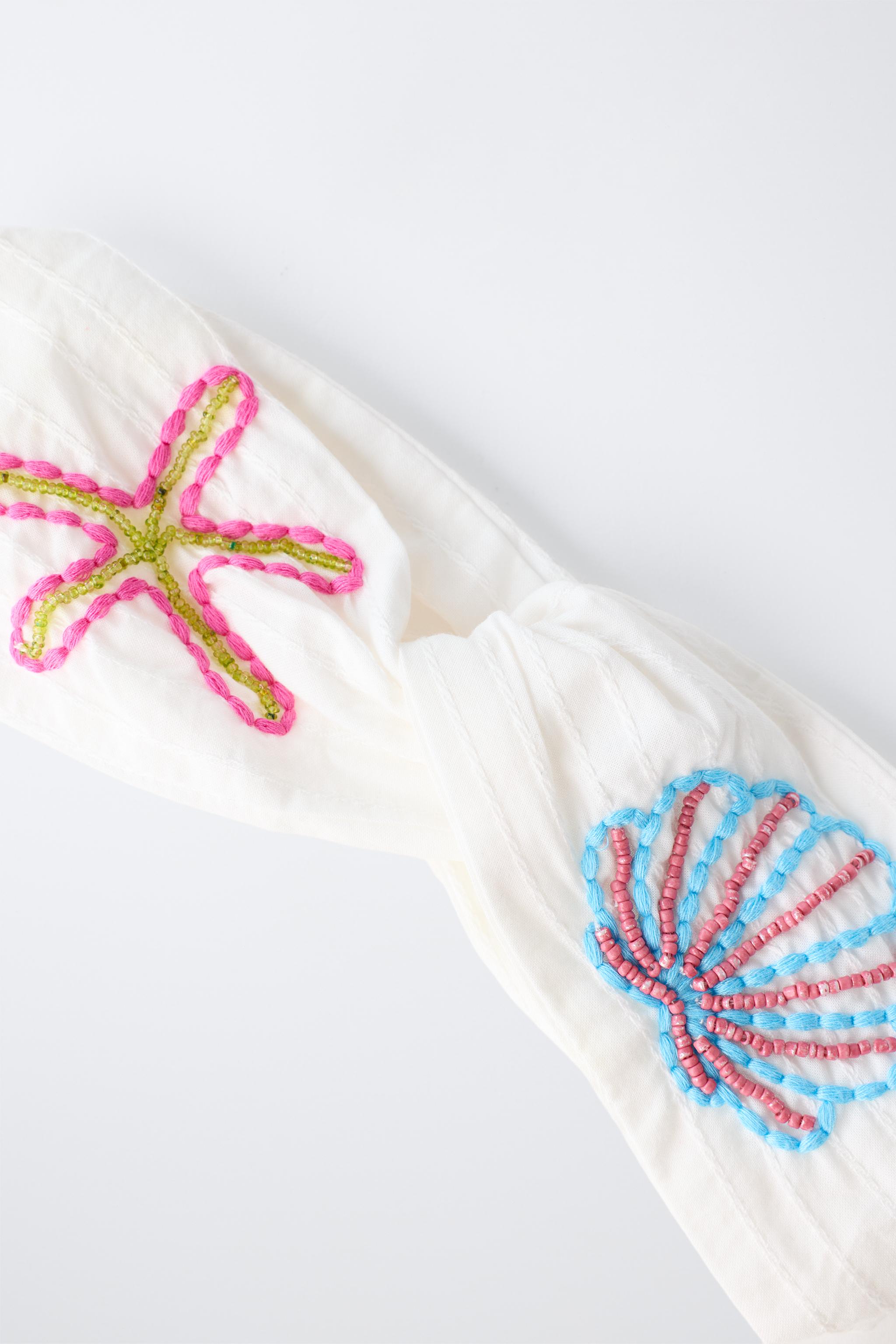 EMBROIDERED MARINE BEADED HEADBAND